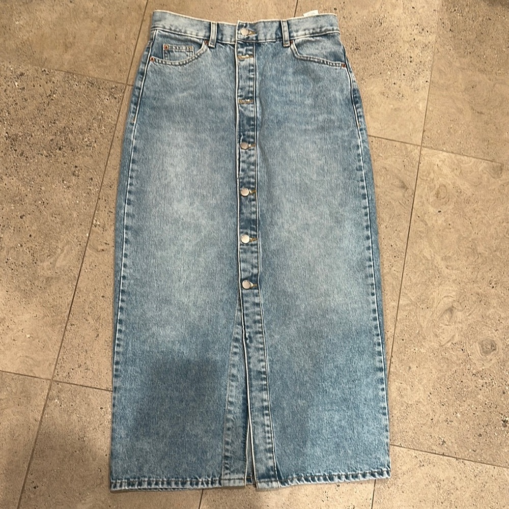 Denim Button-Front Midi Skirt